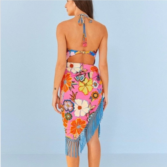 New Farm Rio Full Garden Swim Beach Cover-Up Fringe Reversible Skirt Sarong O/S - Picture 4 of 7